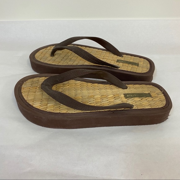 J Crew Brown Raffia Flio Floops - Picture 2 of 5